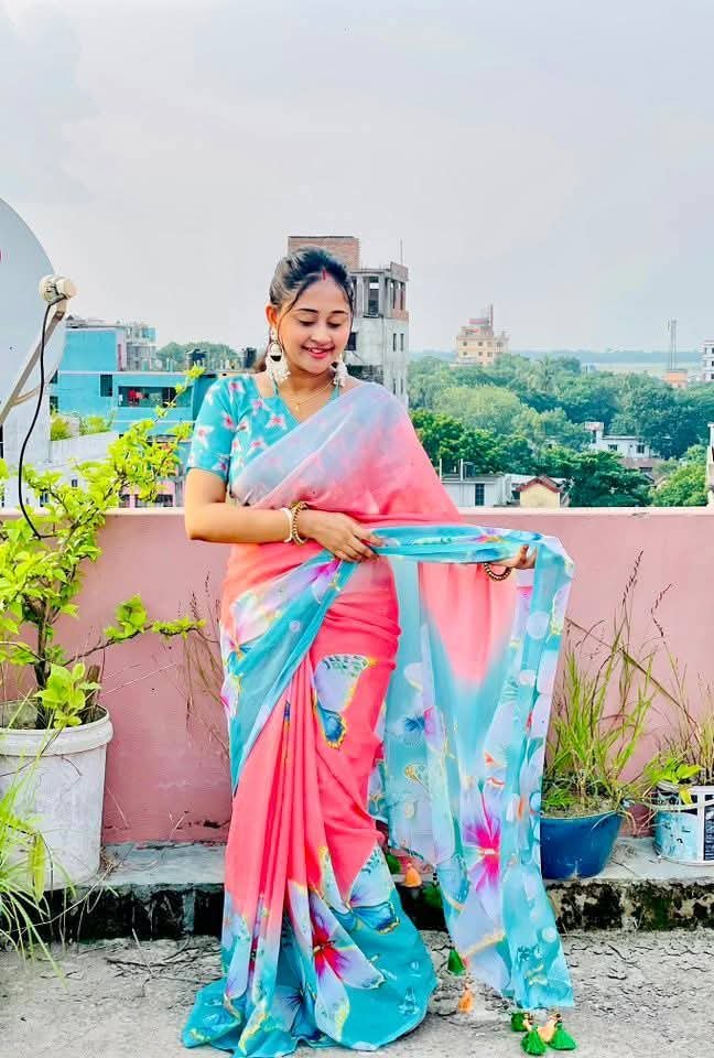 সফট সিল্ক ডিজিটাল প্রিন্ট শাড়ি + ম্যাচিং ব্লাউজ পিচ (code-03) - Image 3