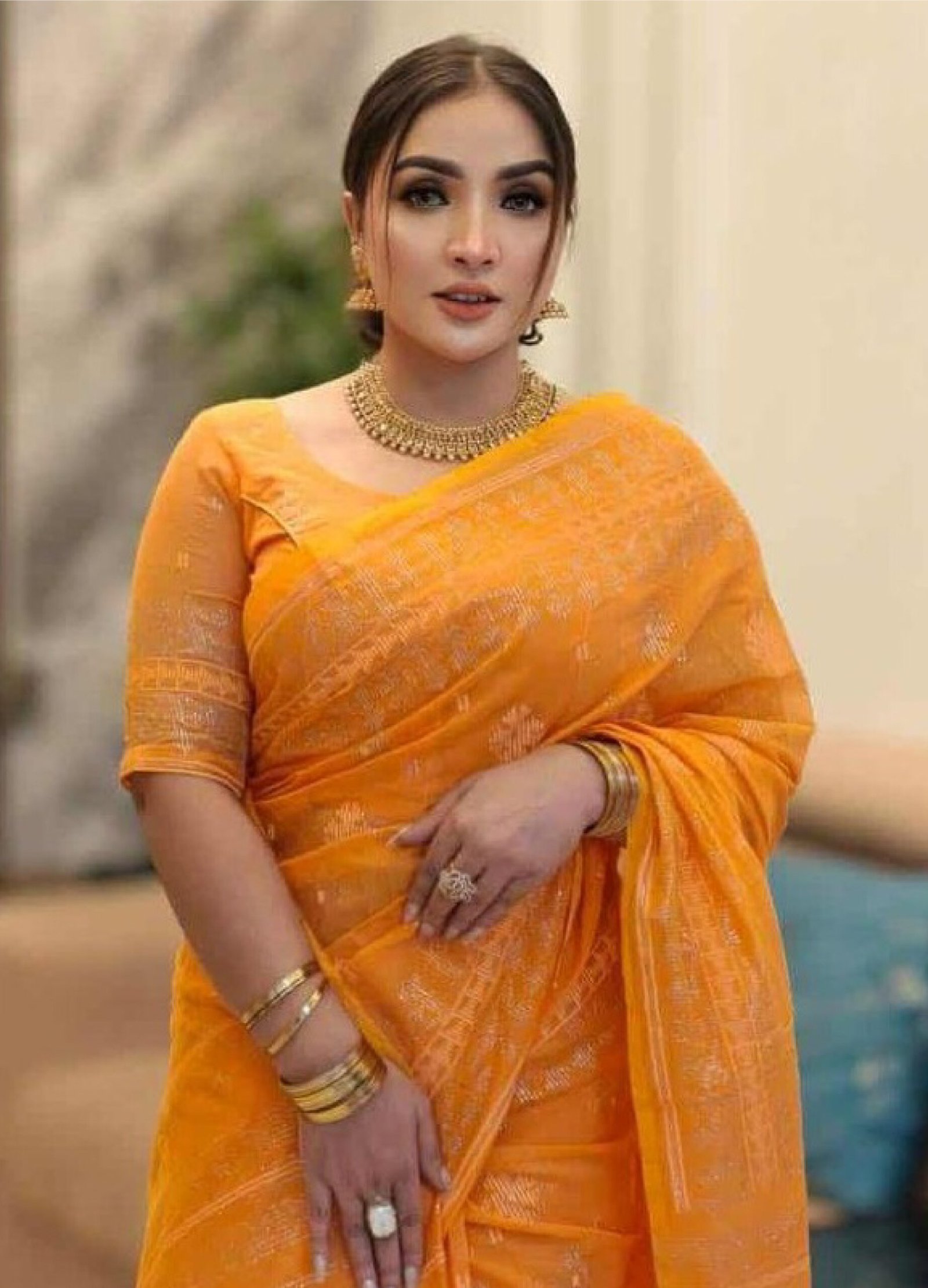 দেশীয় স্কিন প্রিন্ট এর শাড়ি – সুতার কাজের অনন্য সৌন্দর্য! (code-15)