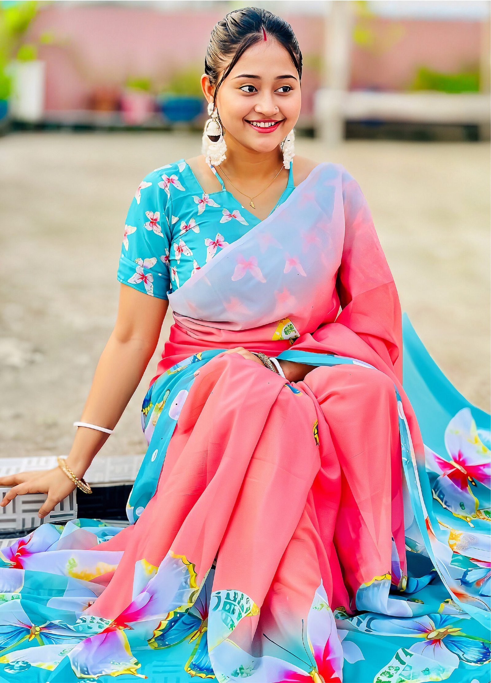 সফট সিল্ক ডিজিটাল প্রিন্ট শাড়ি + ম্যাচিং ব্লাউজ পিচ (code-03)