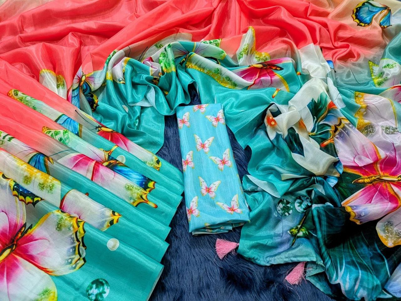 সফট সিল্ক ডিজিটাল প্রিন্ট শাড়ি + ম্যাচিং ব্লাউজ পিচ (code-03) - Image 5