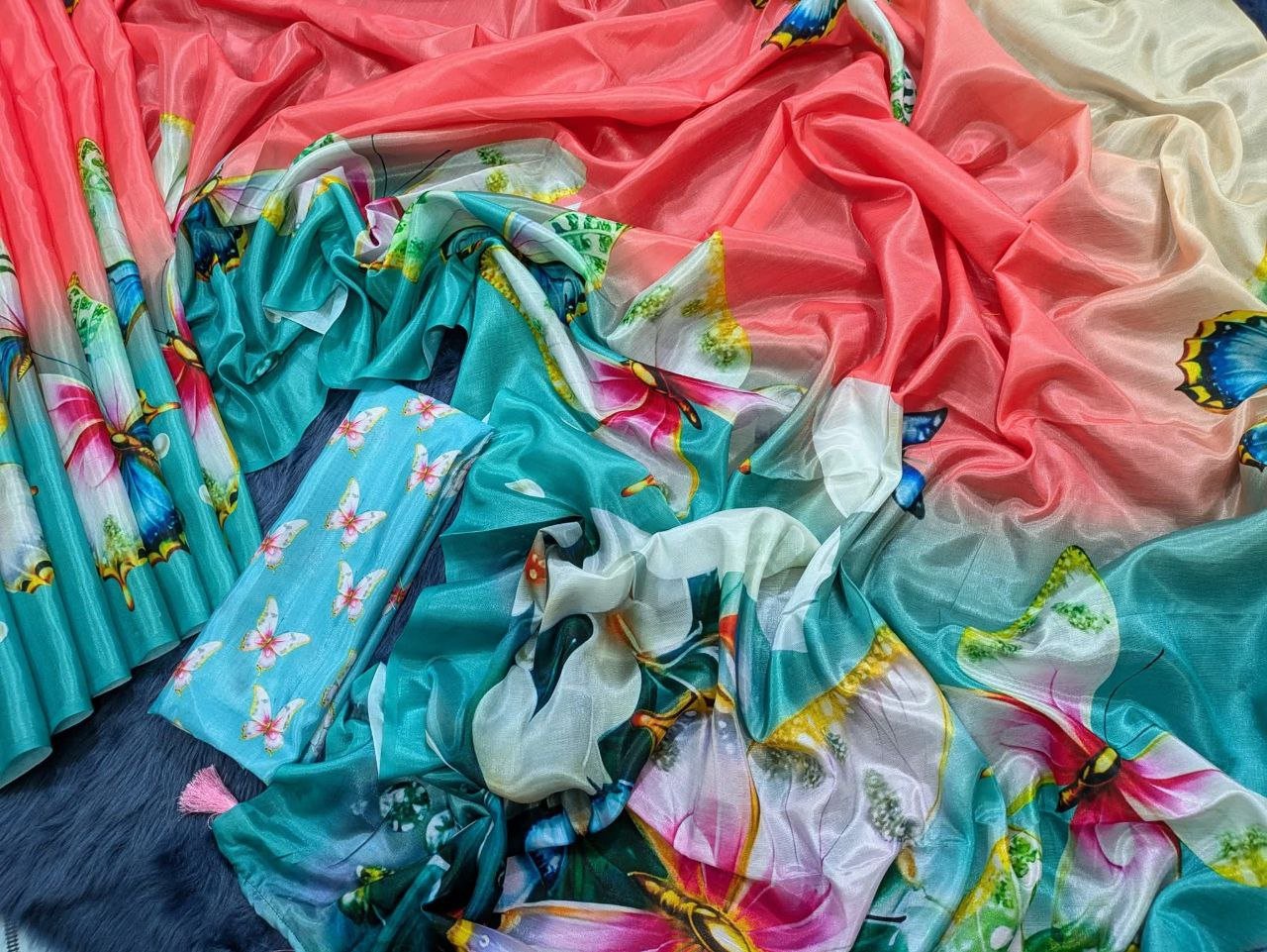 সফট সিল্ক ডিজিটাল প্রিন্ট শাড়ি + ম্যাচিং ব্লাউজ পিচ (code-03) - Image 7