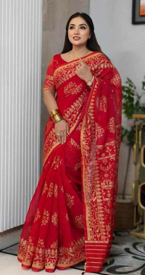 দেশীয় স্কিন প্রিন্ট এর শাড়ি – সুতার কাজের অনন্য সৌন্দর্য! (code-11) - Image 11