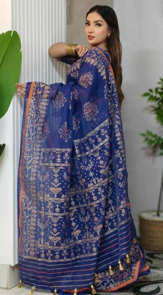 দেশীয় স্কিন প্রিন্ট এর শাড়ি – সুতার কাজের অনন্য সৌন্দর্য! (code-11) - Image 3