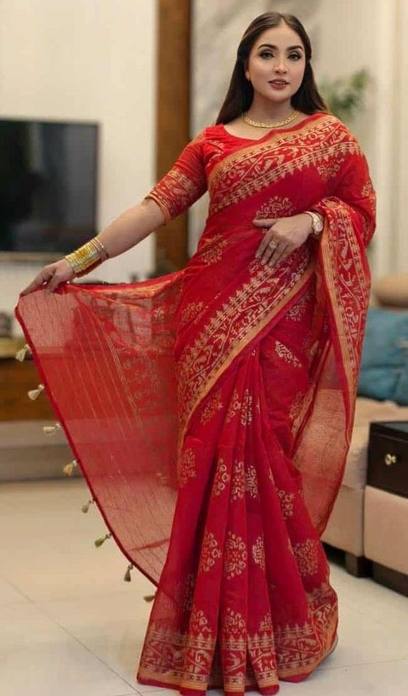 দেশীয় স্কিন প্রিন্ট এর শাড়ি – সুতার কাজের অনন্য সৌন্দর্য! (code-11) - Image 12