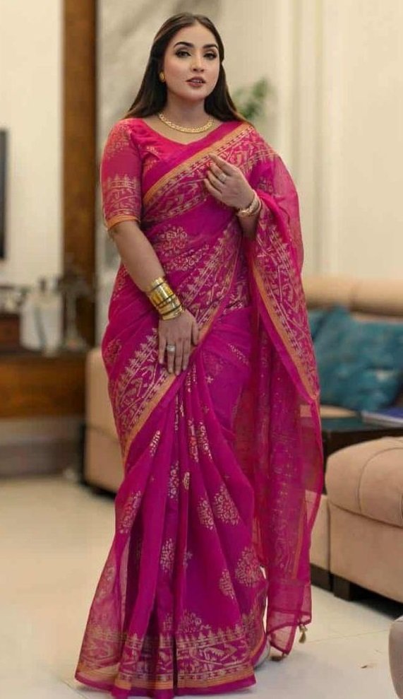 দেশীয় স্কিন প্রিন্ট এর শাড়ি – সুতার কাজের অনন্য সৌন্দর্য! (code-11) - Image 7