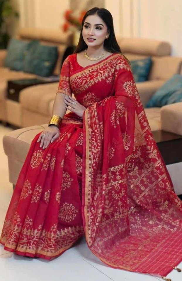 দেশীয় স্কিন প্রিন্ট এর শাড়ি – সুতার কাজের অনন্য সৌন্দর্য! (code-11) - Image 10