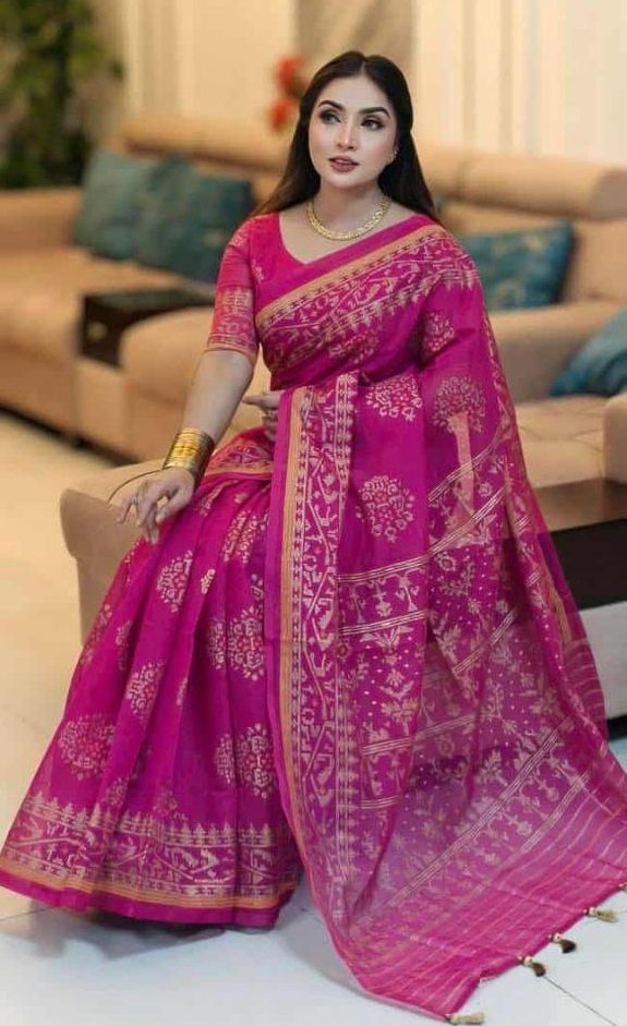 দেশীয় স্কিন প্রিন্ট এর শাড়ি – সুতার কাজের অনন্য সৌন্দর্য! (code-11) - Image 9