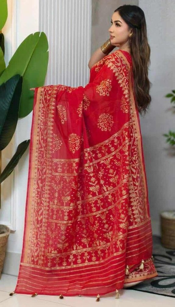 দেশীয় স্কিন প্রিন্ট এর শাড়ি – সুতার কাজের অনন্য সৌন্দর্য! (code-11) - Image 13