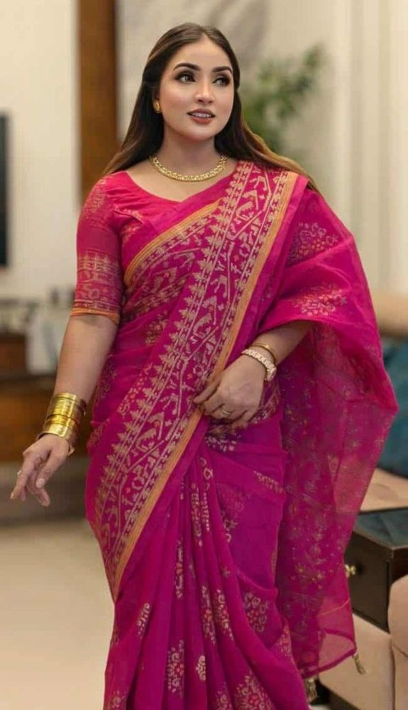 দেশীয় স্কিন প্রিন্ট এর শাড়ি – সুতার কাজের অনন্য সৌন্দর্য! (code-11) - Image 6