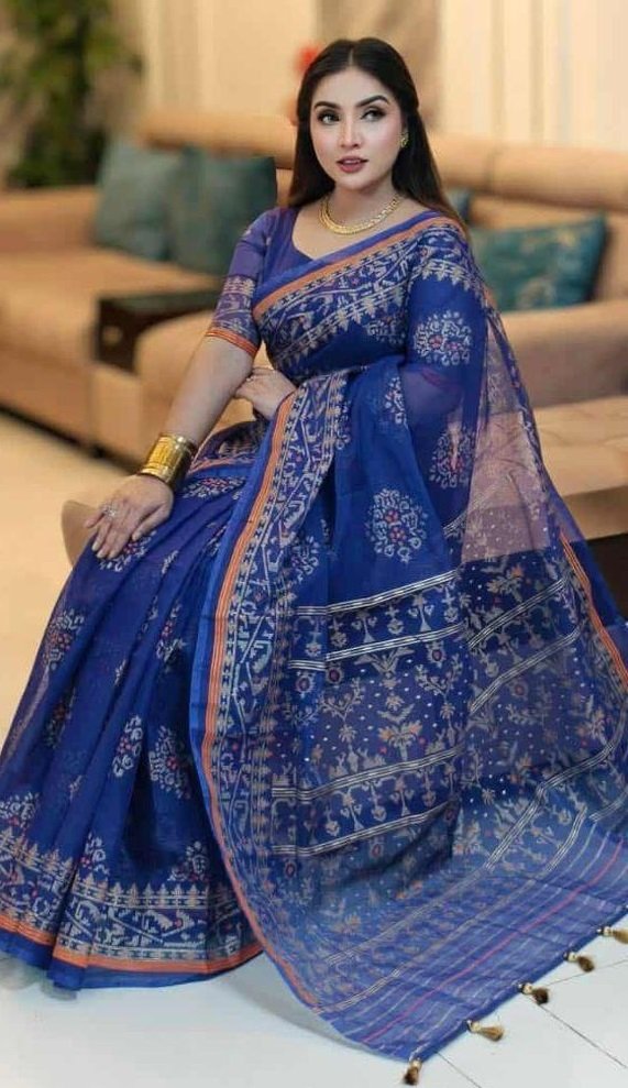 দেশীয় স্কিন প্রিন্ট এর শাড়ি – সুতার কাজের অনন্য সৌন্দর্য! (code-11) - Image 5