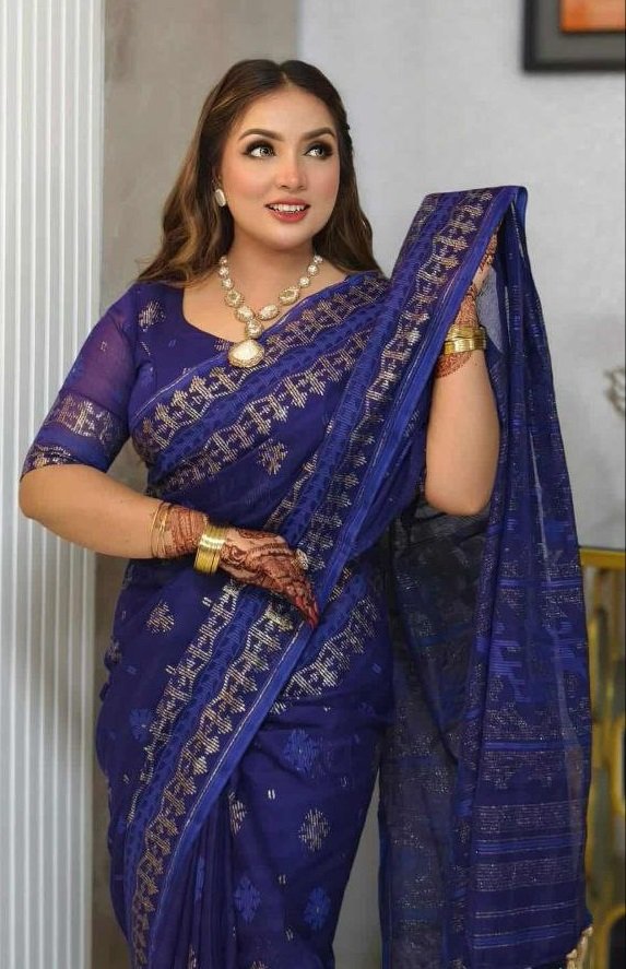 দেশীয় স্কিন প্রিন্ট এর শাড়ি – সুতার কাজের অনন্য সৌন্দর্য! (code-12) - Image 7