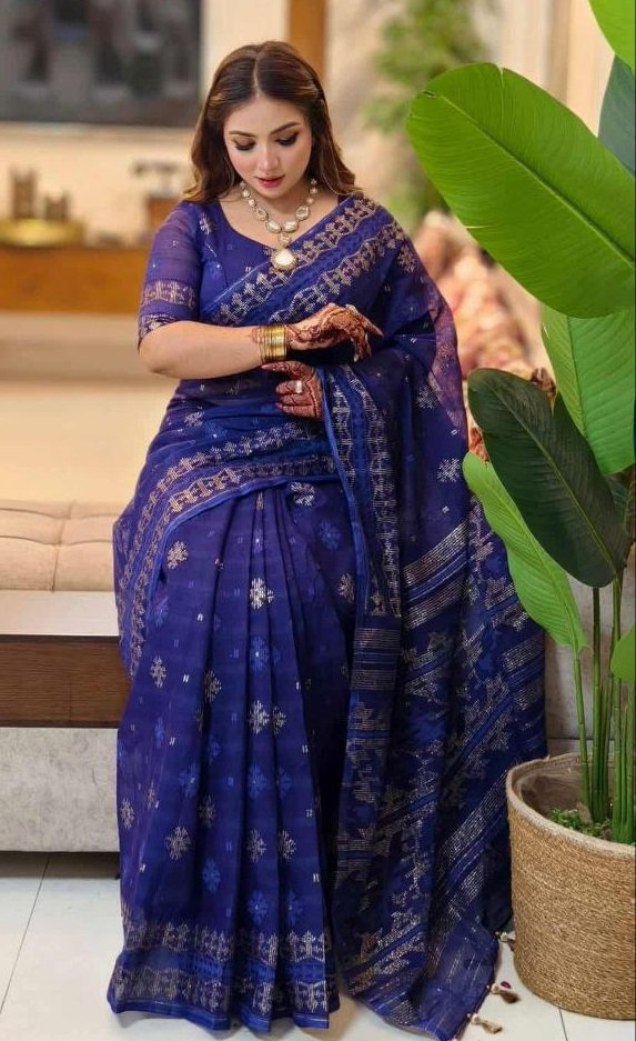 দেশীয় স্কিন প্রিন্ট এর শাড়ি – সুতার কাজের অনন্য সৌন্দর্য! (code-12) - Image 6