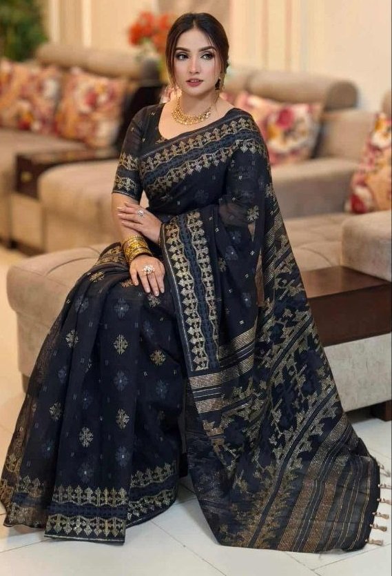 দেশীয় স্কিন প্রিন্ট এর শাড়ি – সুতার কাজের অনন্য সৌন্দর্য! (code-12) - Image 2