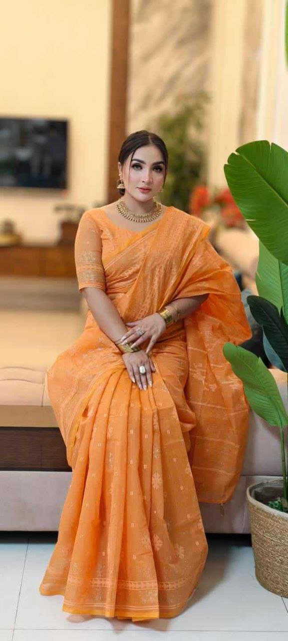 দেশীয় স্কিন প্রিন্ট এর শাড়ি – সুতার কাজের অনন্য সৌন্দর্য! (code-15) - Image 5