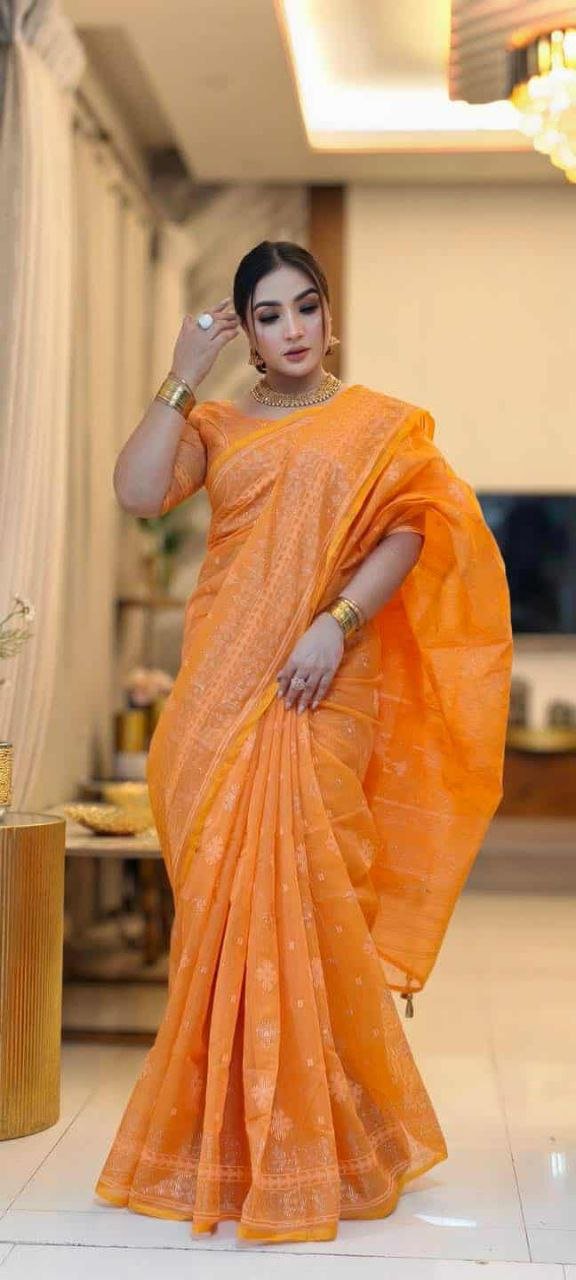 দেশীয় স্কিন প্রিন্ট এর শাড়ি – সুতার কাজের অনন্য সৌন্দর্য! (code-15) - Image 6