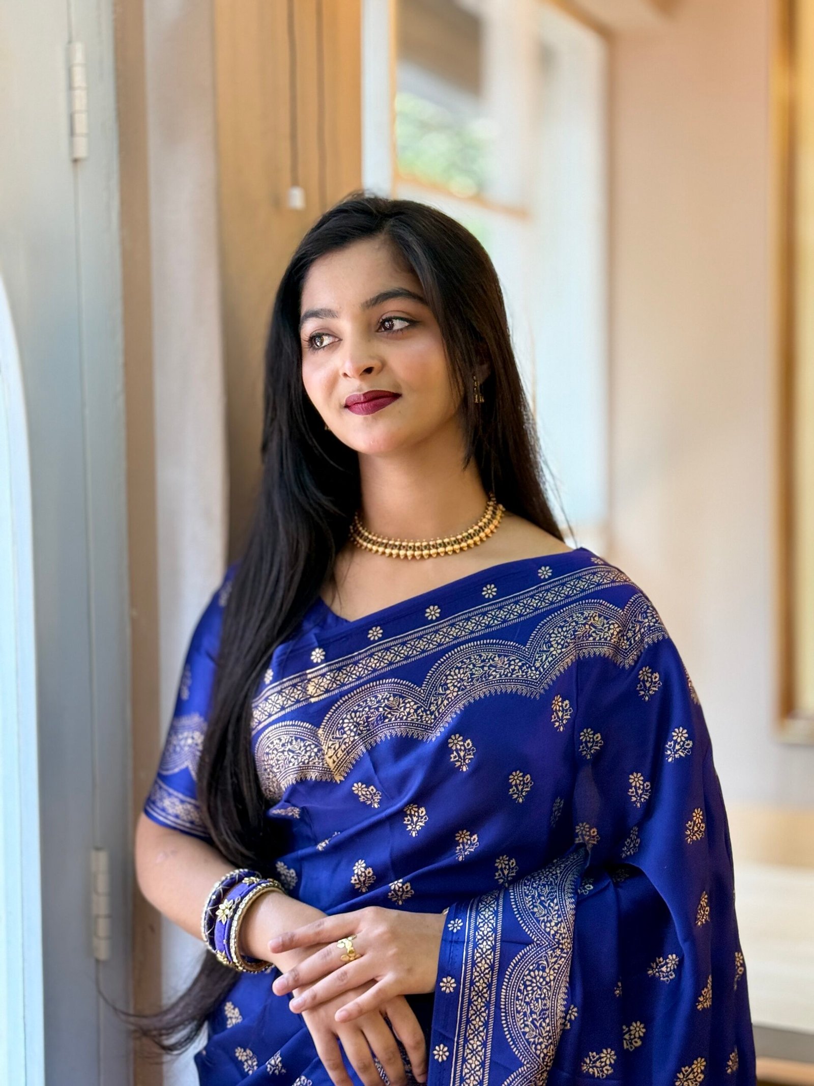 প্রিমিয়াম জাপানি সিল্ক শাড়ী + ম্যাচিং ব্লাউজ পিচ (code-43) - Image 4