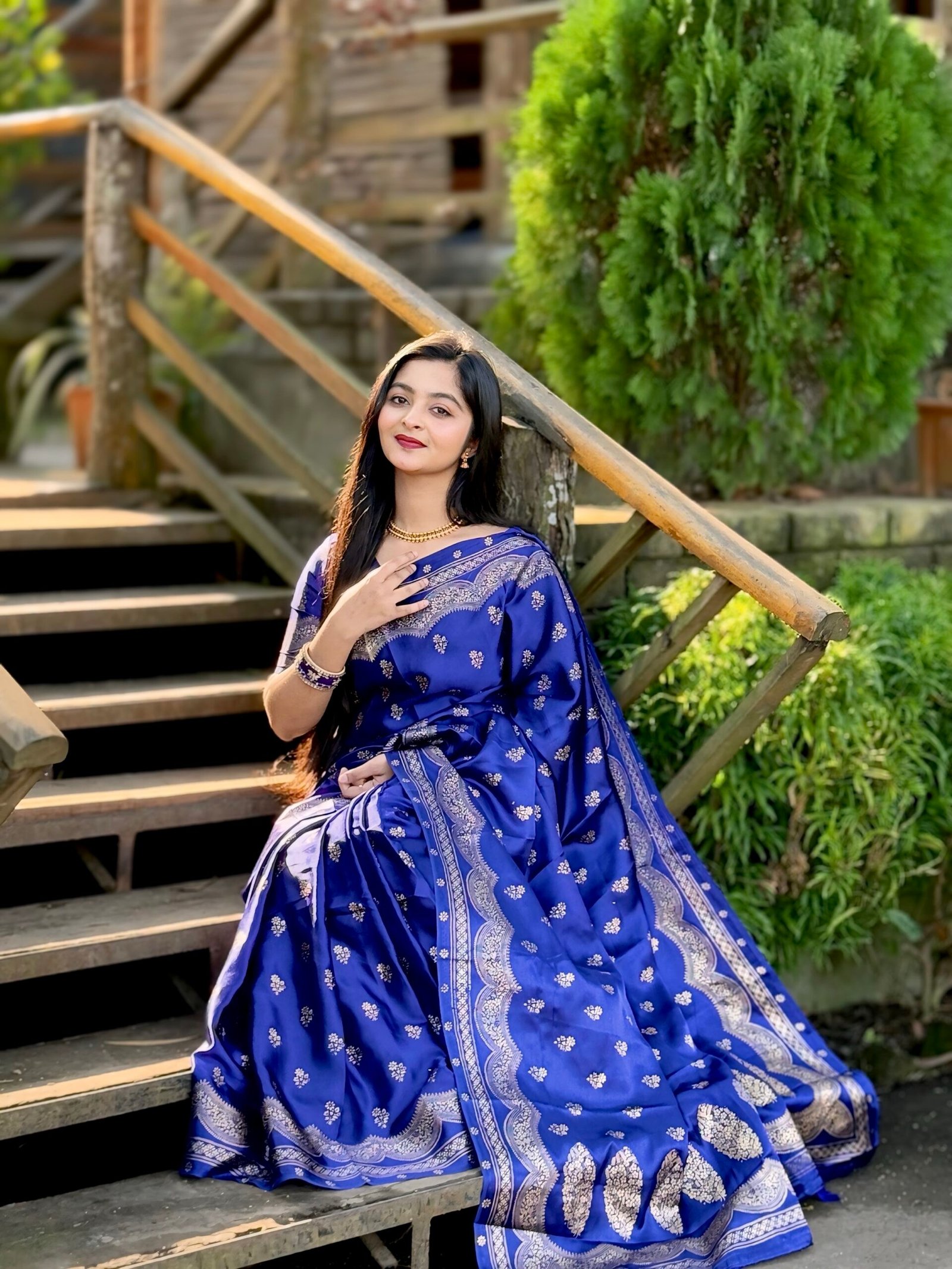 প্রিমিয়াম জাপানি সিল্ক শাড়ী + ম্যাচিং ব্লাউজ পিচ (code-43) - Image 8