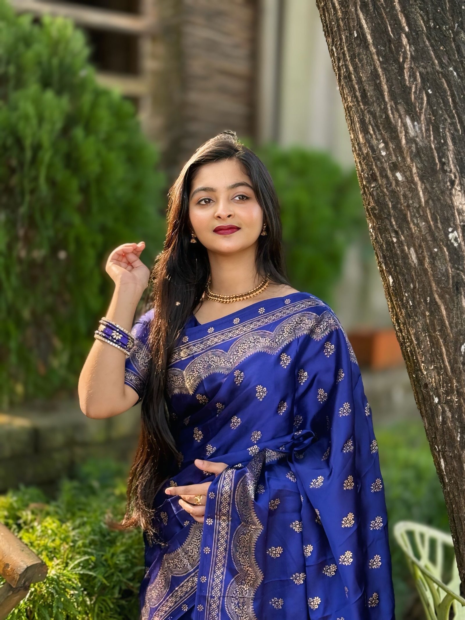 প্রিমিয়াম জাপানি সিল্ক শাড়ী + ম্যাচিং ব্লাউজ পিচ (code-43) - Image 9