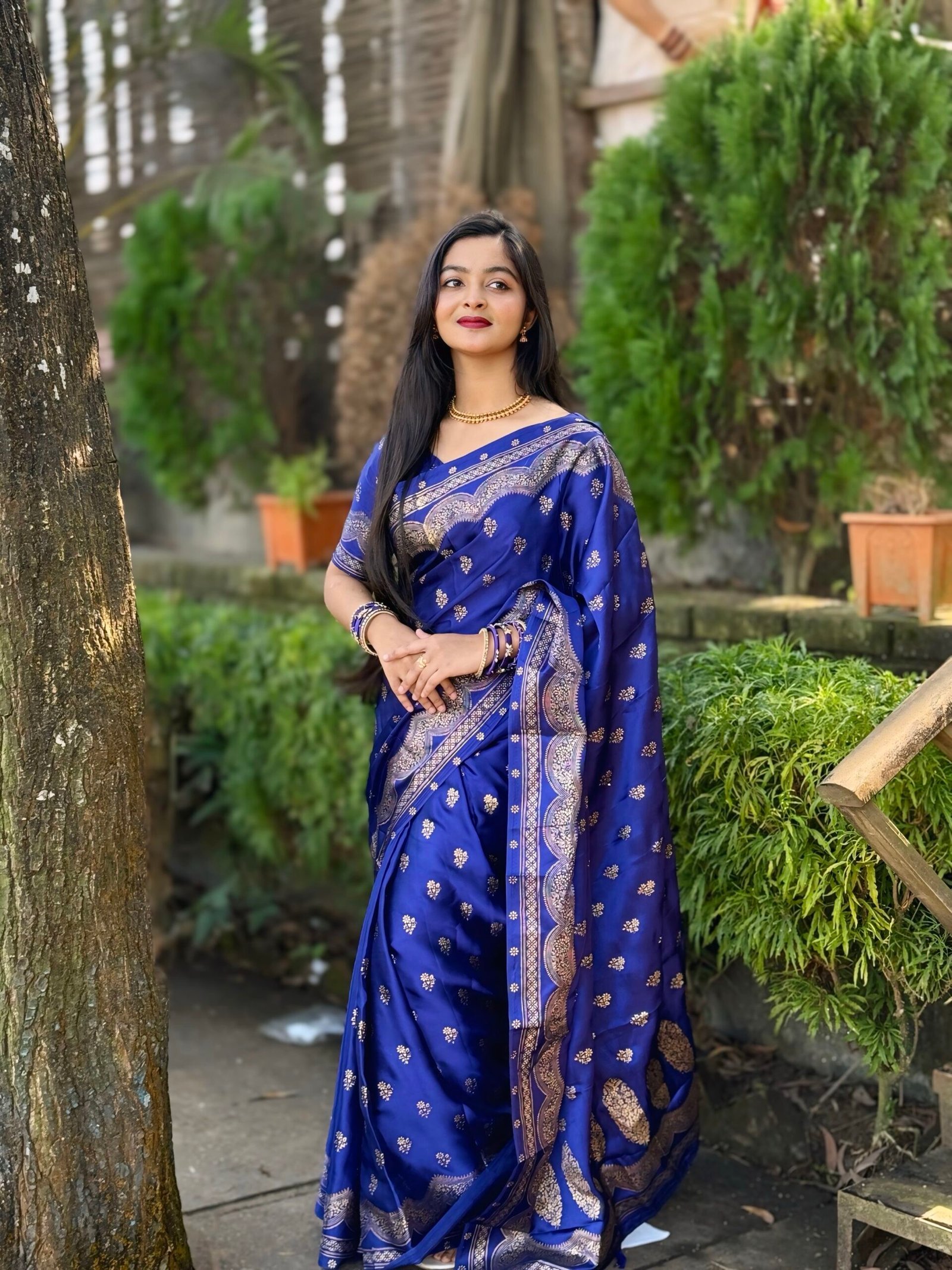 প্রিমিয়াম জাপানি সিল্ক শাড়ী + ম্যাচিং ব্লাউজ পিচ (code-43) - Image 11